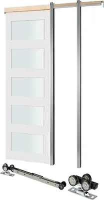 Image de SucceBuy Porte coulissante (765 x 2035 mm) 5 éléments, porte coulissante simple en verre dépoli avec kit d'accessoires, panneau de porte en bois et MDF avec surface hydrofuge pour chambre à coucher, cuisine et bureau