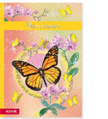 Produktbild von ROTH Zeugnismappe Schmetterling mit Glitzereffekt - mit 10 A4 Klarsichthüllen, dokumentenecht - Dokumentenmappe