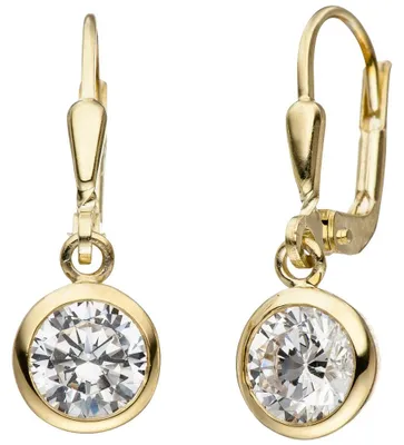 Produktbild von Ohrringe Ohrhänger mit Zirkonia weiß rund 925 Silber vergoldet Ohrschmuck Damen