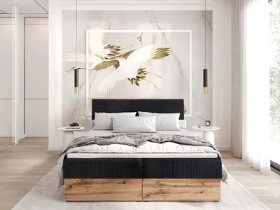 Produktbild von Boxspringbett TILIA-180x200cm Bettkästen|Topper|Doppelbett|Bonellmatratze|Cord Stoff |Polsterbett|Wotan Plattet-Schwarz