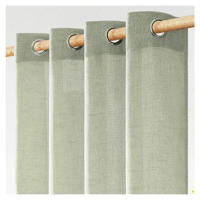 Produktbild von Gardinen mit Ösen in Salbeigrün, Kurzvorhänge im Leinenlook, 2er Set, 160 cm lang, 140 cm breit, halbtransparente Vorhänge für das Schlafzimmer im Landhausstil