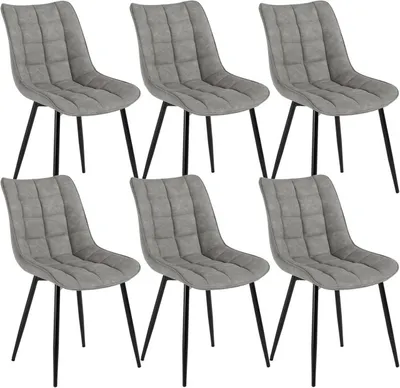 Produktbild von WOLTU 6 x Esszimmerstühle 6er Set Esszimmerstuhl Küchenstuhl Polsterstuhl Design Stuhl mit Rückenlehne, mit Sitzfläche aus Kunstleder, Gestell aus Metall, Grau