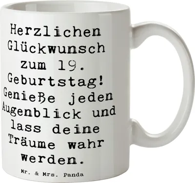 Produktbild von Mr. & Mrs. Panda Tasse Spruch 19. Geburtstag Freude - Weiß - Geschenk, Geschenktasse, Glückwunsch, Happy Birthday, Kaffeetasse, individuell, Becher, Bedruckte