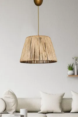 Produktbild von Opviq, Hochwertiger Kronleuchter, 30 cm Durchmesser, 70 cm Höhe, E27 Fassung, max. 40 W, Naturfarbe, Beige, Boho-Rustikal, Perfekt für stilvolle Wohnräume.