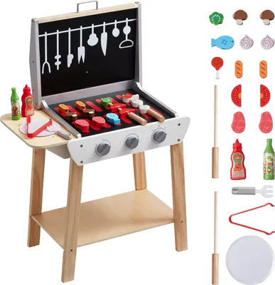 Immagine prodotto di VEVOR set da gioco per barbecue in legno, barbecue giocattolo per bambini con accessori e cibo artificiale, giocattoli da cucina in legno (21 pezzi), gioco di cucina fantasioso