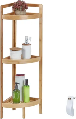 Immagine prodotto di Scaffale angolare in bambù 3 ripiani semicircolari - 90x365x26 cm - Scaffale per bagno e cucina - Naturale