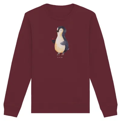 Produktbild von Mr. & Mrs. Panda Organic Pullover Pinguin Marienkäfer Größe XL - Burgundy - Geschenk, Pulli, Kleine Wunder, Bio Baumwoll, Sweatshirt, Fair Fashion, Glück, Liebe, Sweater