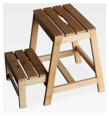 Produktbild von Zweistufiger Klapphocker aus Buchenholz, rutschfest, 45 cm hoch, 38 cm breit