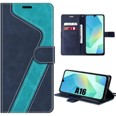 Image de Coque pour Samsung Galaxy A16 4G/5G, Protection Cuir Synthétique Antichoc Bleu Bicolore