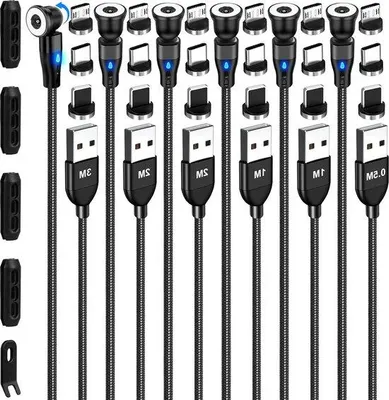 Produktbild von Kabelset mit 6 USB-C-Ladern in 5 Längen - 12 W - 1-Pin - 360° und 180° - Schnellladen - 3-in-1 - Für Smartphone und Laptop