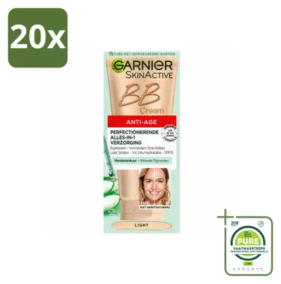 Imagen del producto de 20 unidades de crema BB antiedad Garnier SkinActive, tono claro - Crema de día con color, 50 ml - Paquete grande - 20 unidades