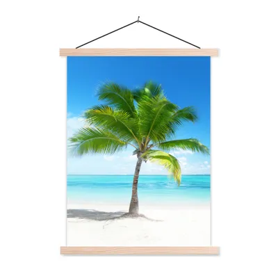 Produktbild von MuchoWow® Textilposter Palme - Strand - Meer - Sommer 60x80 cm mit holzfarbenen Rahmen - Wandbild