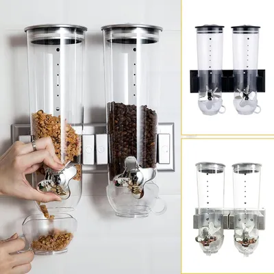 Obrázek produktu pro Dvojitý nástěnný dávkovač na suché potraviny Kuchyňský skladovací box stříbrný 1,5 l