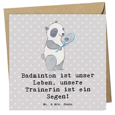 Produktbild von Mr. & Mrs. Panda Glückwunschkarte Badminton Trainerin - Grau Pastell - Geschenk, anlasskarte, doppelkarte, Klappkarte, Motivation, großartige, Techniken, Sportart