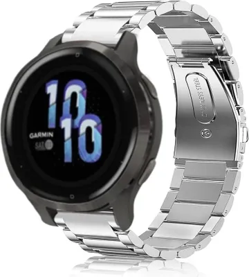 Produktbild von Strap-it Stahlarmband - Kompatibel mit Garmin Venu Armband 40mm - Gliederarmband Hochwertiger EdelstahlFaltschließe für Armband Silber 18mm Smartwatch