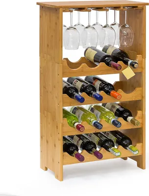 Produktbild von Bambus Weinregal 16 Flaschen 12 Gläser Holzoptik