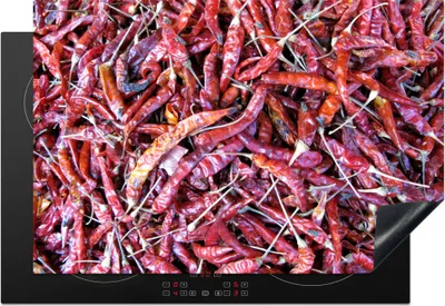 Produktbild von KitchenYeah© Herdabdeckplatte Rote Cayennepfeffer auf einem Haufen , 76x51cm, Küche Deko, Glaskeramikkochfeld Herdabdeckung, Abdeckplatte fùr Kochfeld