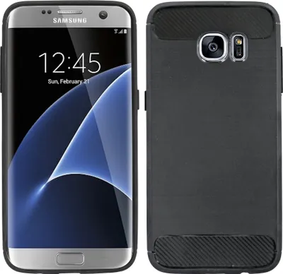 Immagine prodotto di cofi1453® Custodia in silicone carbonio compatibile con Samsung Galaxy S7 EDGE (G935F) Custodia in TPU Custodia morbida per telefoni cellulari Copertura protettiva Nero