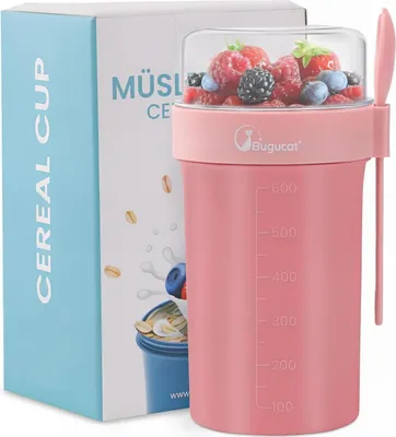 Obrázok produktu pre Bugucat hrnček na cereálie 760ml + 230ml s lyžičkou Ružová