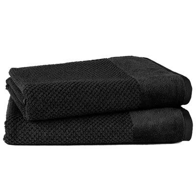 Produktbild von Pure Label 2-TLG. Badetücher Set mit Anhängeschlaufe aus 100% Baumwolle, saugstark und weich| 2 Badetücher aus Baumwolle 70x140 cm, Schwarz