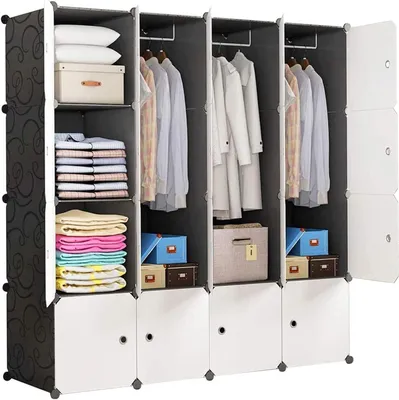 Immagine prodotto di Armadio modulare - Contenitore organizzativo - Per riporre vestiti - Cubi incassati - 16 cubi - Bianco
