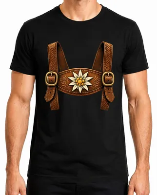 Productafbeelding van Lederhosen, traditionele kleding, Edelweiß, , traditioneel shirt, Dirndl, heren T-shirt, zwart, maat S