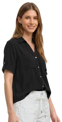 Productafbeelding van Street One korte blouse met details die omgevouwen kunnen worden, kleur: zwart, maat: 46