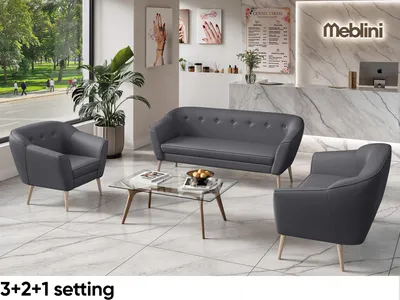 Produktbild von MEBLINI Mini Sofa Set 3-2-1 für Wohnzimmer - Mini Lounge für sechs Personen - Küchensofa - Sofa Klein - Sitzgarnitur - Polstergarnitur - Sofagarnituren - DORIS - 3+2+1 - Grau Kunstleder