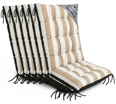 Produktbild von Gartenstuhlauflagen Hochlehner 6er Set 50x120 cm Outdoor Weiß-beige gestreift