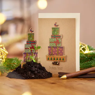 Produktbild von Weihnachtskarte Geschenke Grußkarte Postkarte - pflanzbare Karte - Geschenkkarte