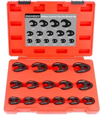 Immagine prodotto di Set di chiavi a becco aperto metriche, 15 pezzi, da 8 a 24 mm, con attacco da 1/2" e 3/8", fornito in un contenitore organizzatore