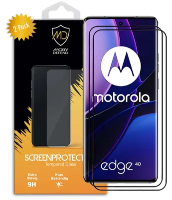 Productafbeelding van 2-Pack MobyDefend Screenprotectors - Geschikt voor  Motorola Edge 40  -  Screensaver Met Zwarte Randen - Gehard Glas