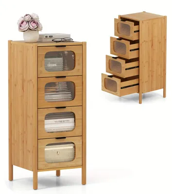 Immagine prodotto di Sistema di stoccaggio Kast - Armadio - Mobile contenitore - Cassettiera - Comodino - Bambù e vetro temperato - 40x40x97 cm