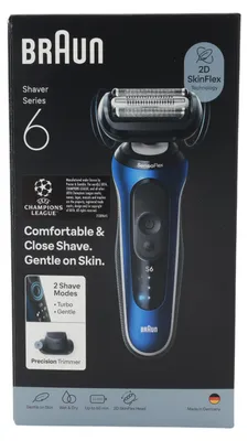 Produktbild von Braun Series 6 62-B1200S, Folienschaber, Blau, Edelstahl, Tasten, Akku, Lithium-Ion (Li-Ion)