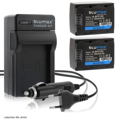 Produktbild von 2x Akku + Lader für Samsung BP-210R HMX-H300BN, H300BP,   H400BP 1800 mAh