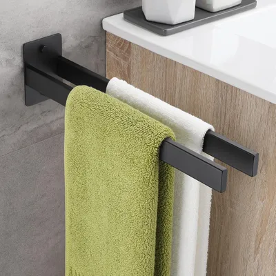 Immagine prodotto di Portasciugamani doppio, 38 cm, acciaio inossidabile nero opaco, modello SUS304, da montare a parete