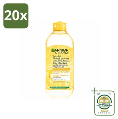 Productafbeelding van 20 x Garnier SkinActive Micellair Reinigingswater Vitamine C, 400 ml - Voorraadverpakking - 20 stuks