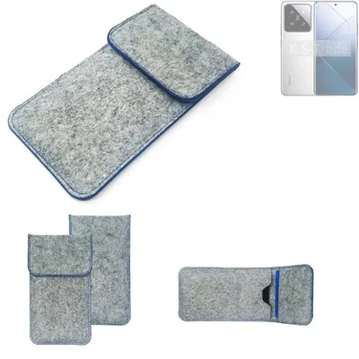 Produktbild von K-S-Trade Handy Schutz Hülle kompatibel mit Xiaomi 14 Schutzhülle Handyhülle Filztasche Pouch Tasche Case Sleeve Filz Hülle hellgrau, blauer Rand