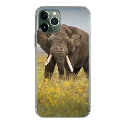 Produktbild von MuchoWow® Handyhülle Schutzhülle Hülle für iPhone 11 Pro Elefant - Blumen - Gras - Tiere - Natur Silikon Softcase Handy Hülle - Handy
