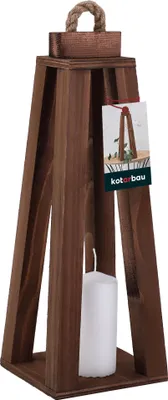 Image de KOTARBAU® Lanterne en bois Marron 13,5 x 13,5 x 34 cm Lanterne de jardin en bois extérieur & intérieur Lanterne salon pour fleurs et bougies Lanternes mariage