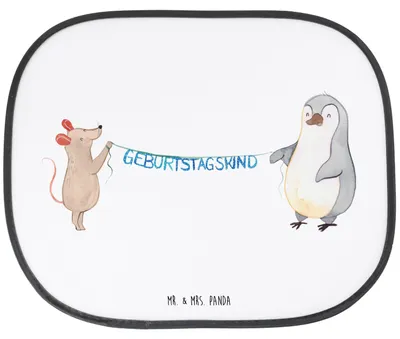Produktbild von Mr. & Mrs. Panda Sonnenschutz Auto Maus Pinguin Geburtstag - Weiß - Geschenk, Hitzeschutz, Happy Birthday, saugnapf, Autoscheibe, Autoscheiben