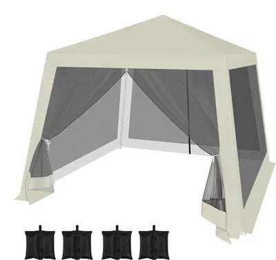 Image de Pavillon 3 x 3 m beige avec parois latérales et moustiquaire