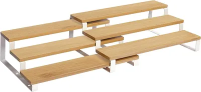 Imagen del producto de Juego de 2 estanterías para especias - Extensibles - 3 estantes por estantería - Fabricadas en bambú y acero - Apilables