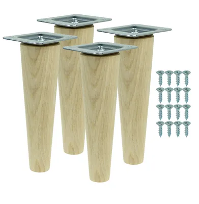 Produktbild von Möbelbeine aus massiver, unbehandelter Eiche, gerade Form, 20 cm, Montagefertiges Set, 4 Stück mit Schrauben