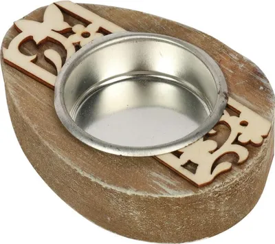 Zdjęcie produktu dla Drewniany świecznik na tealight w kształcie jajka Wielkanocnego, brązowy, 8 cm
