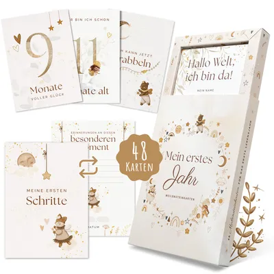 Produktbild von EULENTALER® Das Baby Meilensteinkarten Set Scandi I Von Pädagogen gestaltet I 48 Karten I Monatskarten mein erstes Jahr, Geschenk Babyparty