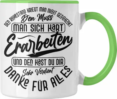 Produktbild von Trendation - Ruhestand Tasse Geschenk Rente Rentnerin Geschenkidee Spruch Abschied (Grün)