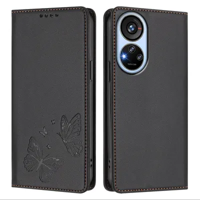 Obrázek produktu pro Kožené pouzdro pro ZTE Blade V40s, motýlí ražbou, peněženkové flip pouzdro se stojánkem Černá