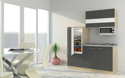 Produktbild von Küche Miniküche Single Eiche Grau Kühlschrank Luis 160 cm Respekta