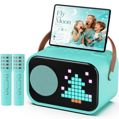 Image de Machine de karaoké - Machine de karaoké enfants - Deux microphones - Vert